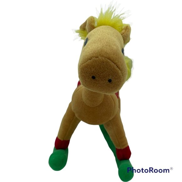 Vintage 1998 Sugar Loaf Rocking Horse Plush Toy Tan Red Saddle Green Rockers - Picture 3 of 6